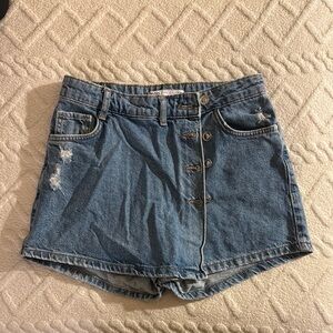 Zara Blue Denim Button-Up Skorts